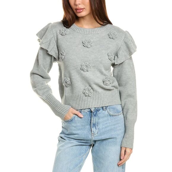 Gracia Womens  Rose Crochet Sweater, Grey - Picture 1 of 3